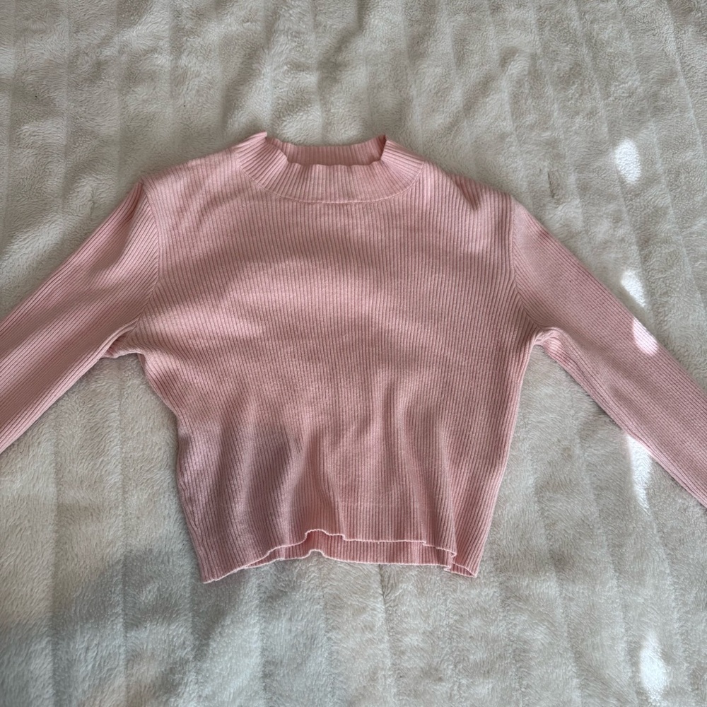 Brandy Melville Baby Pink Ribbed Cropped Sweater